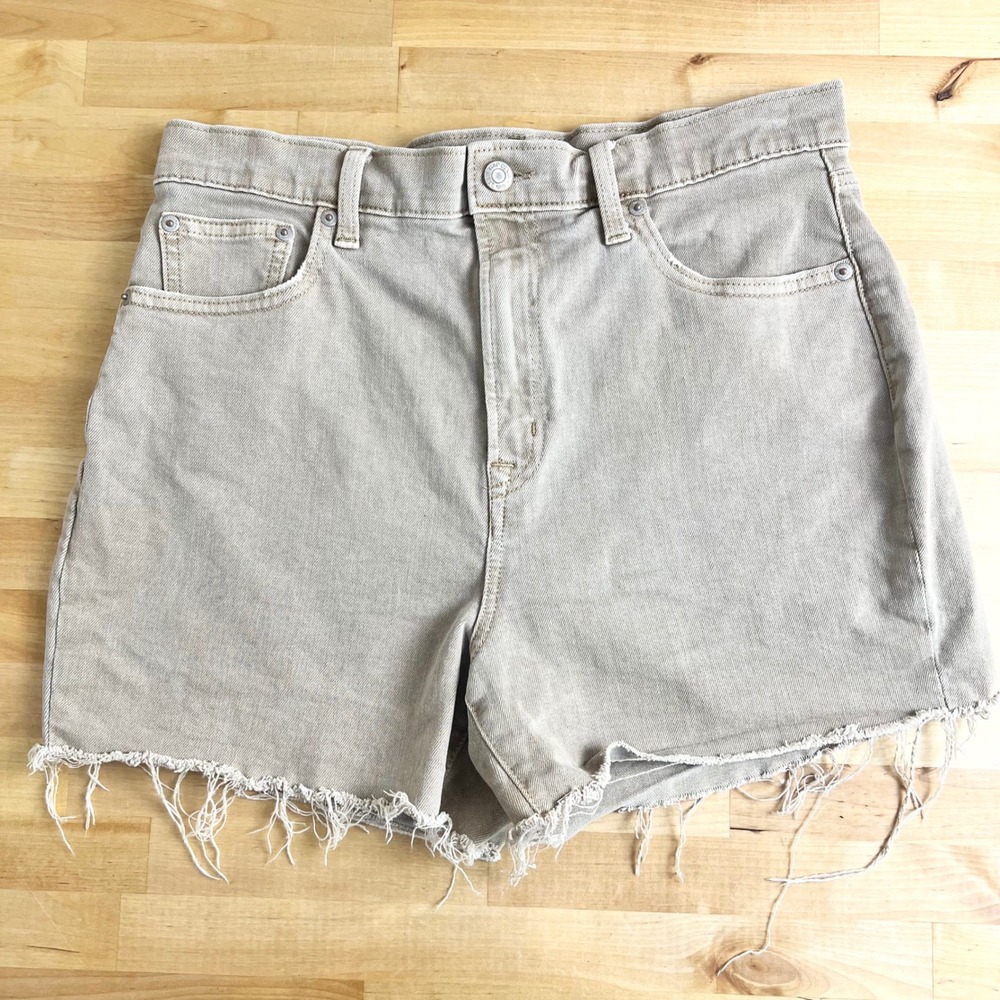 Gap Denim Shorts 4" High Rise Womens Size 10R Tan Beige Raw Hem Cut Off Stretch